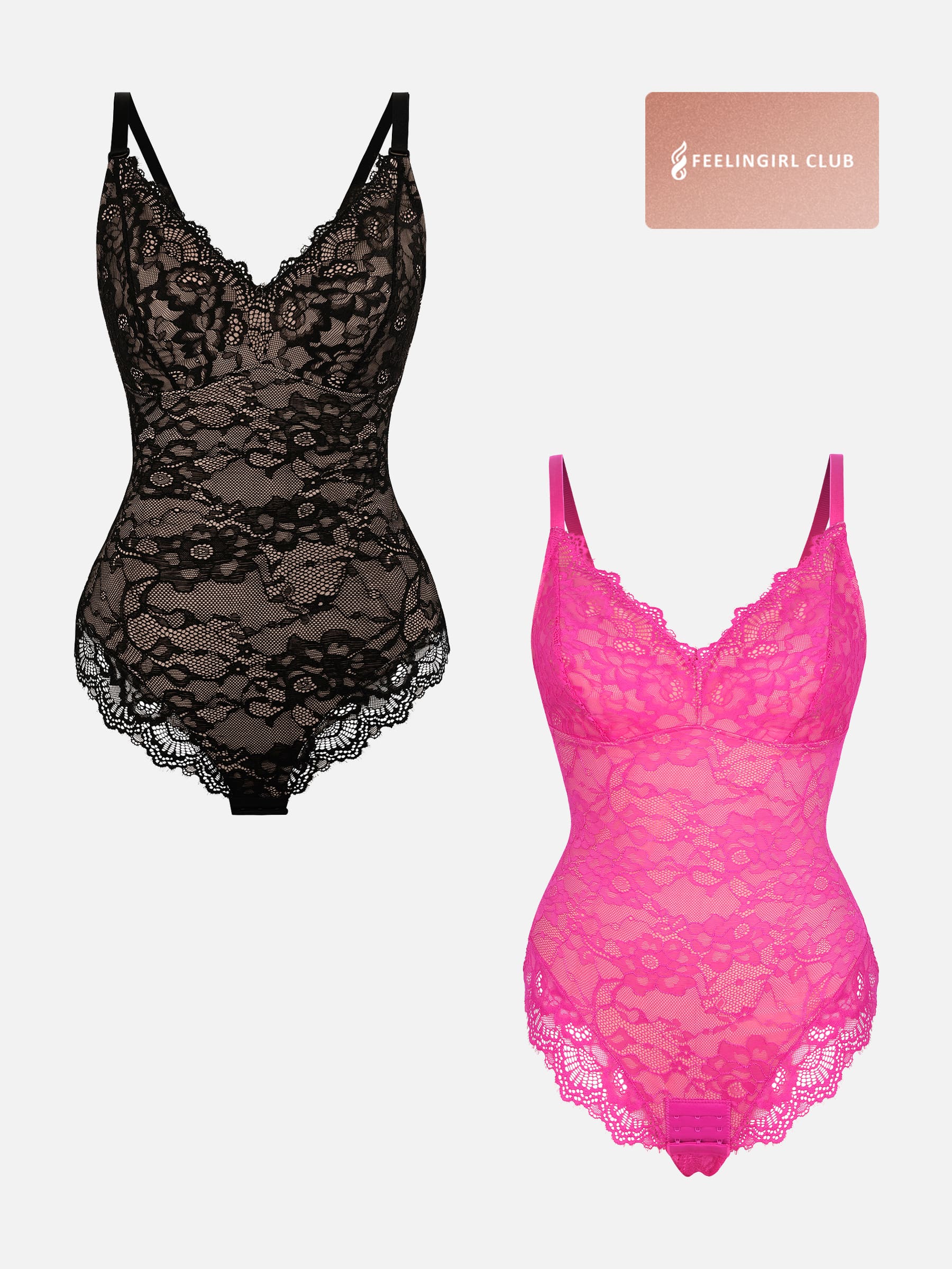 Feelingirl 2-Pack Lace V Neck Full Bodysuit Bundle - Image 14