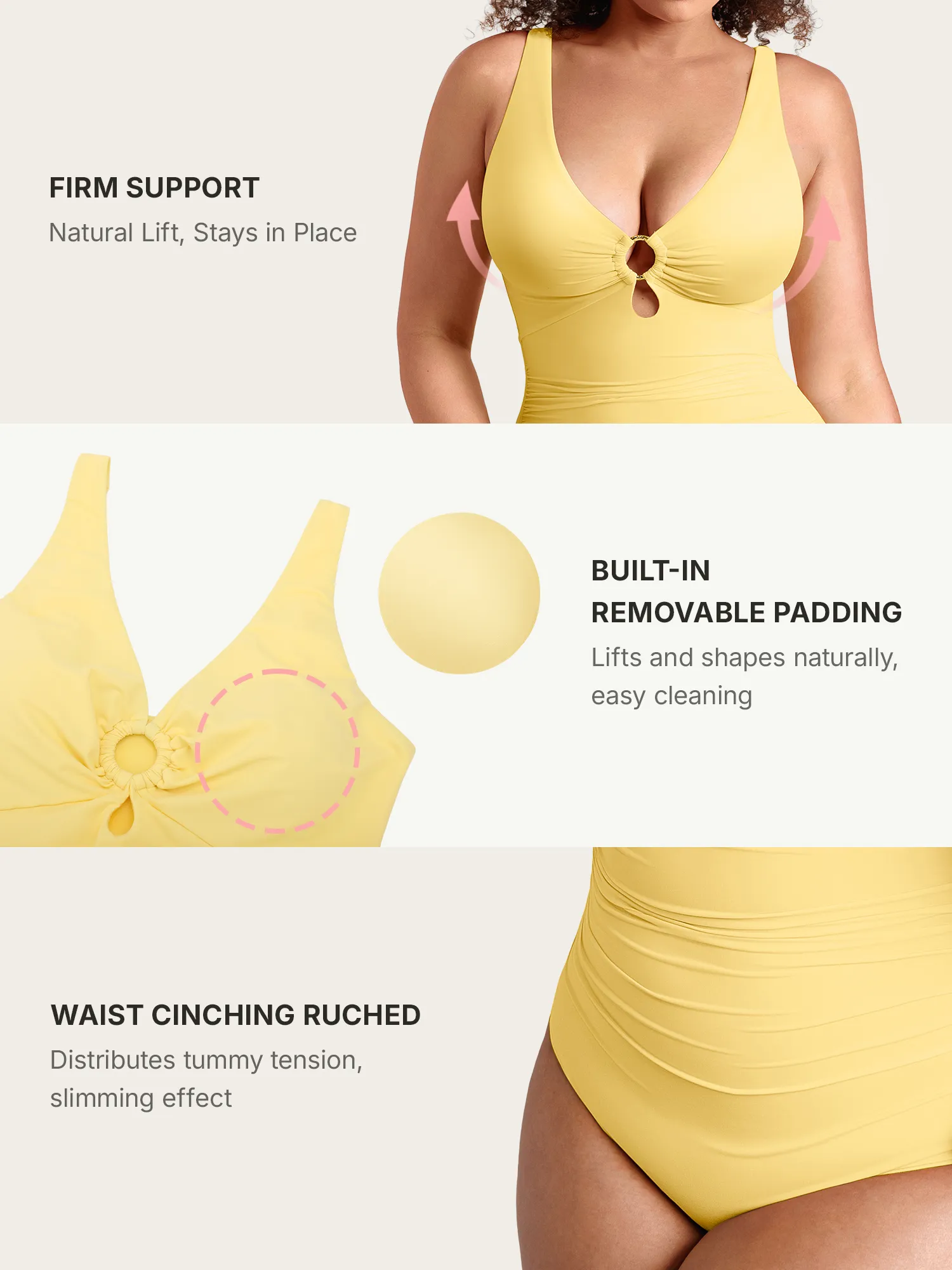 Feelingirl Deep V Metal Ring Ruched Sculpting Swimsuit [BOGO] - Image 39