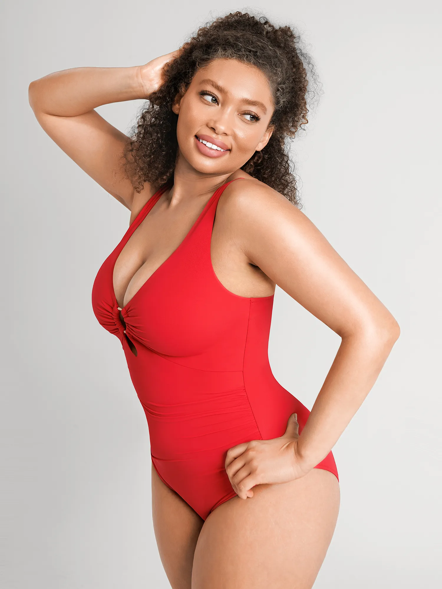 Feelingirl Deep V Metal Ring Ruched Sculpting Swimsuit [BOGO] - Image 56