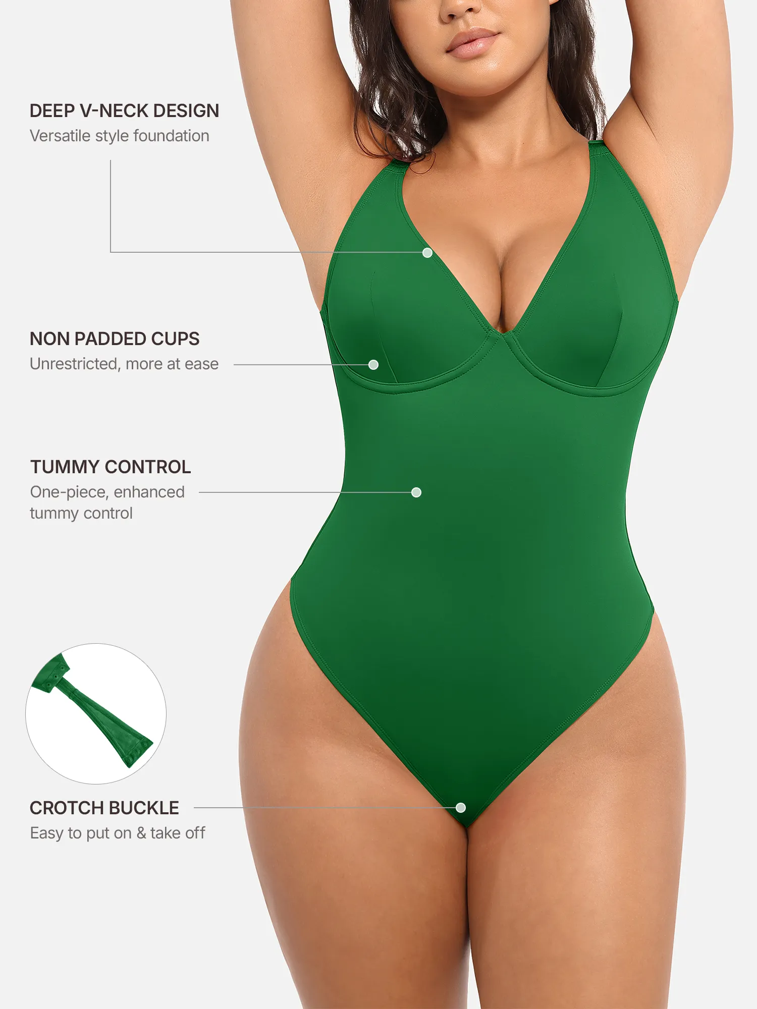 Feelingirl V Neck Tummy Control Shaping Bodysuit - Image 108