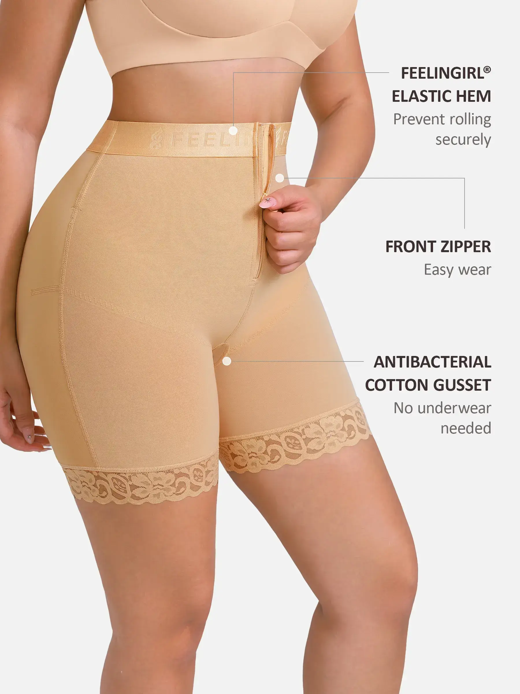 Feelingirl Front-Zip Mid-Waist Shapewear Shorts - Image 12