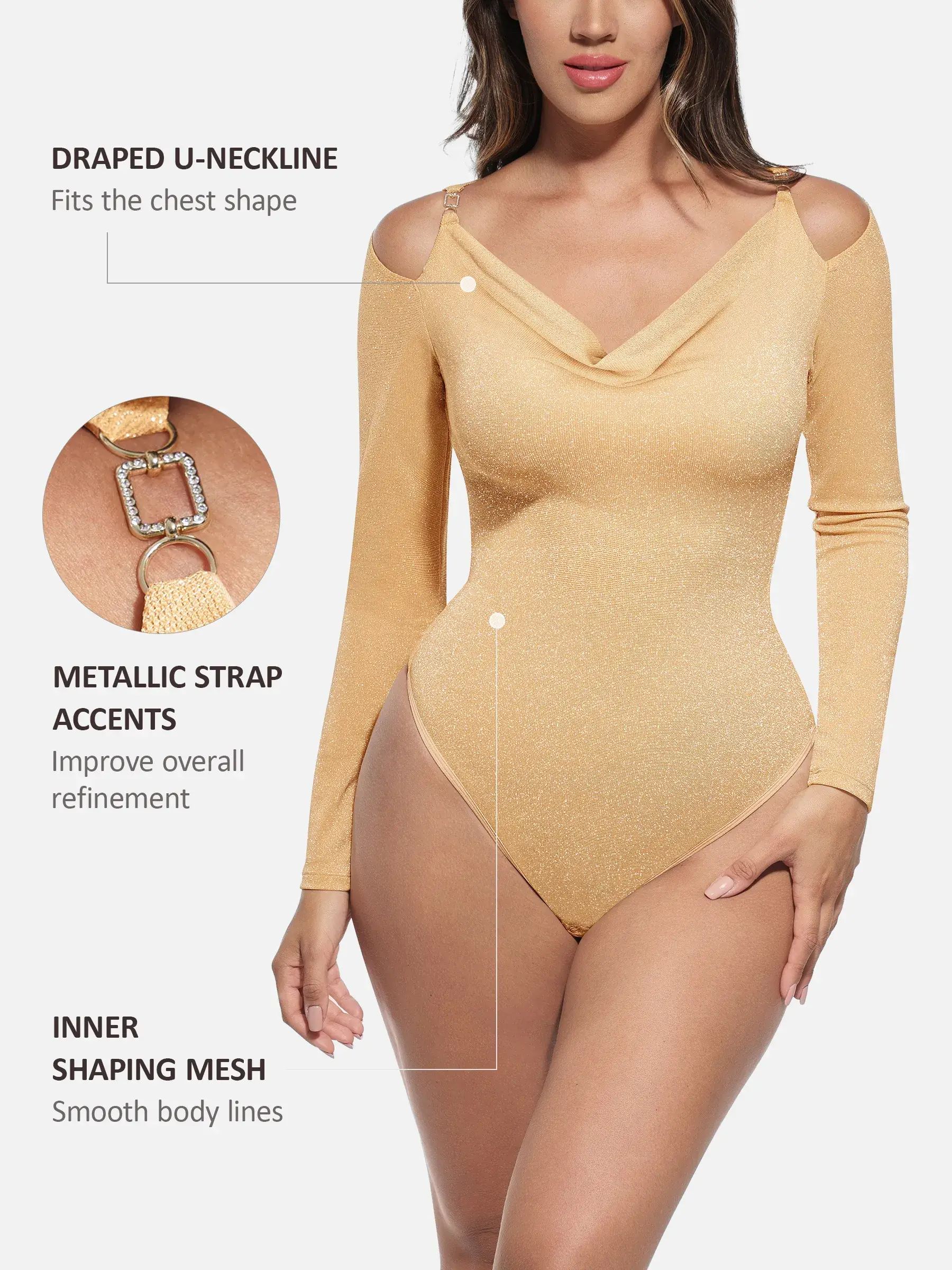 Feelingirl Shiny Swing Collar All In One Bodysuit - Image 11
