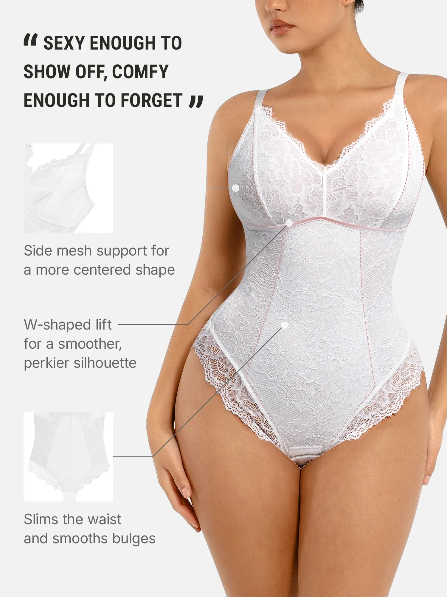 Feelingirl Lace V Neck Full Bodysuit - Image 39