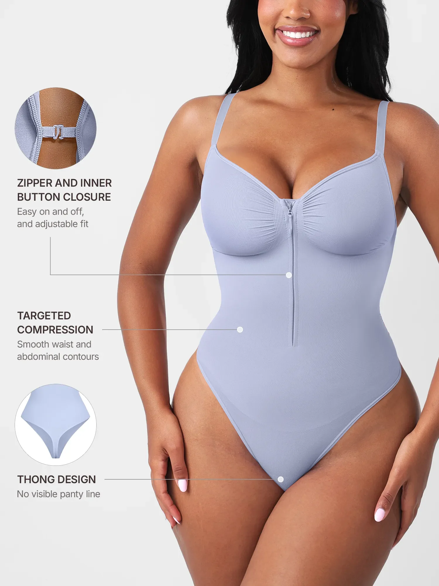 Feelingirl Seamless Tummy Control Zipper Bodysuit - Image 3