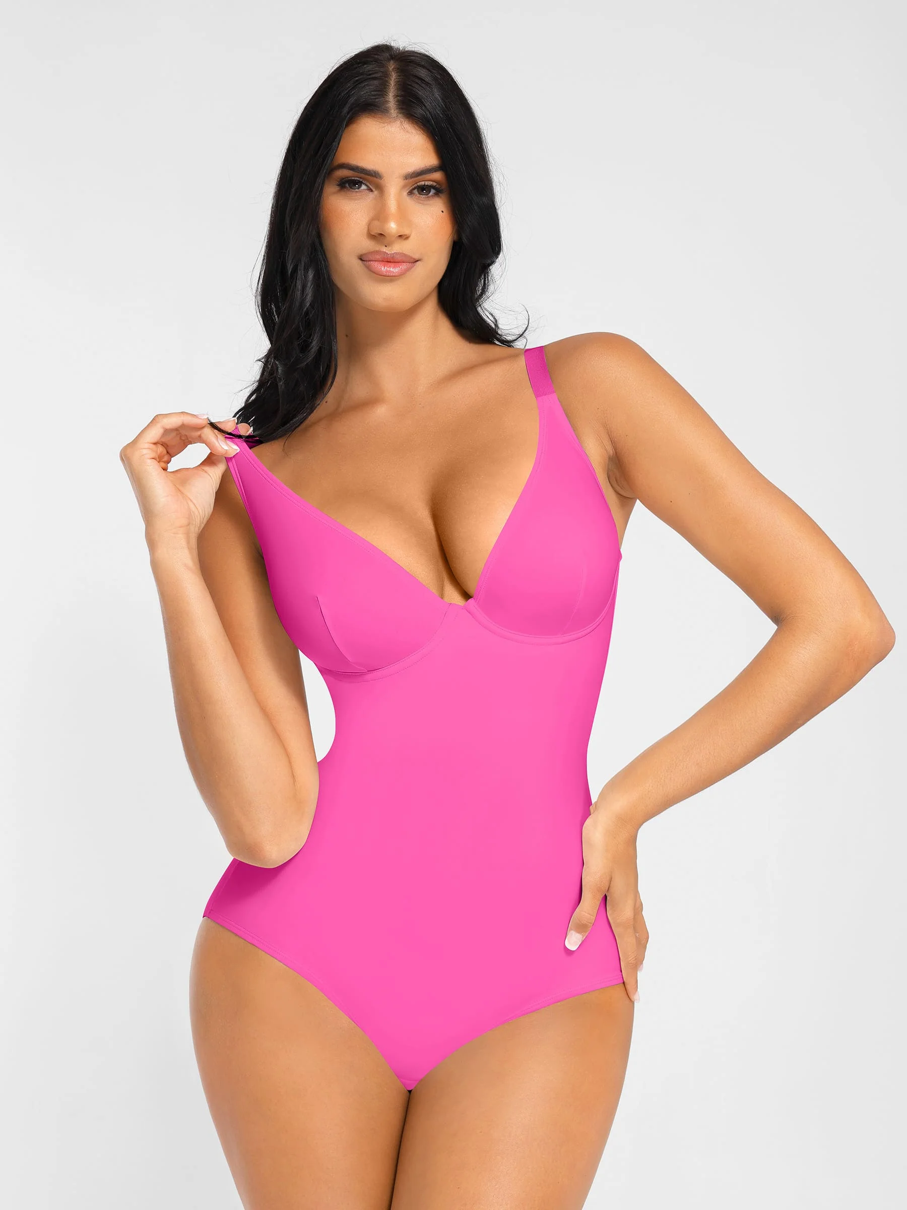 Feelingirl V Neck Adjustable Straps Tummy Control  Bodysuit - Image 13