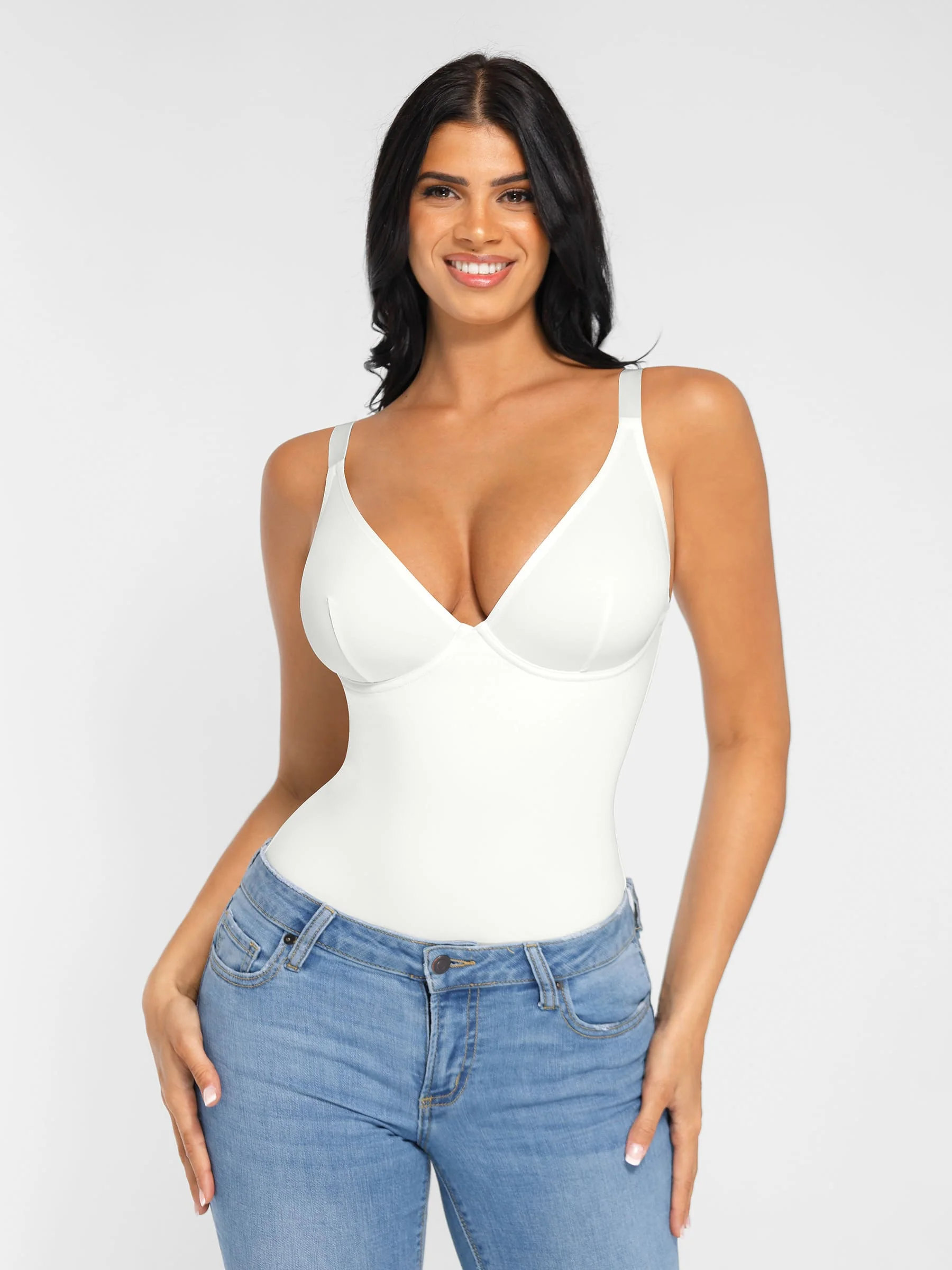 Feelingirl V Neck Adjustable Straps Tummy Control  Bodysuit - Image 8