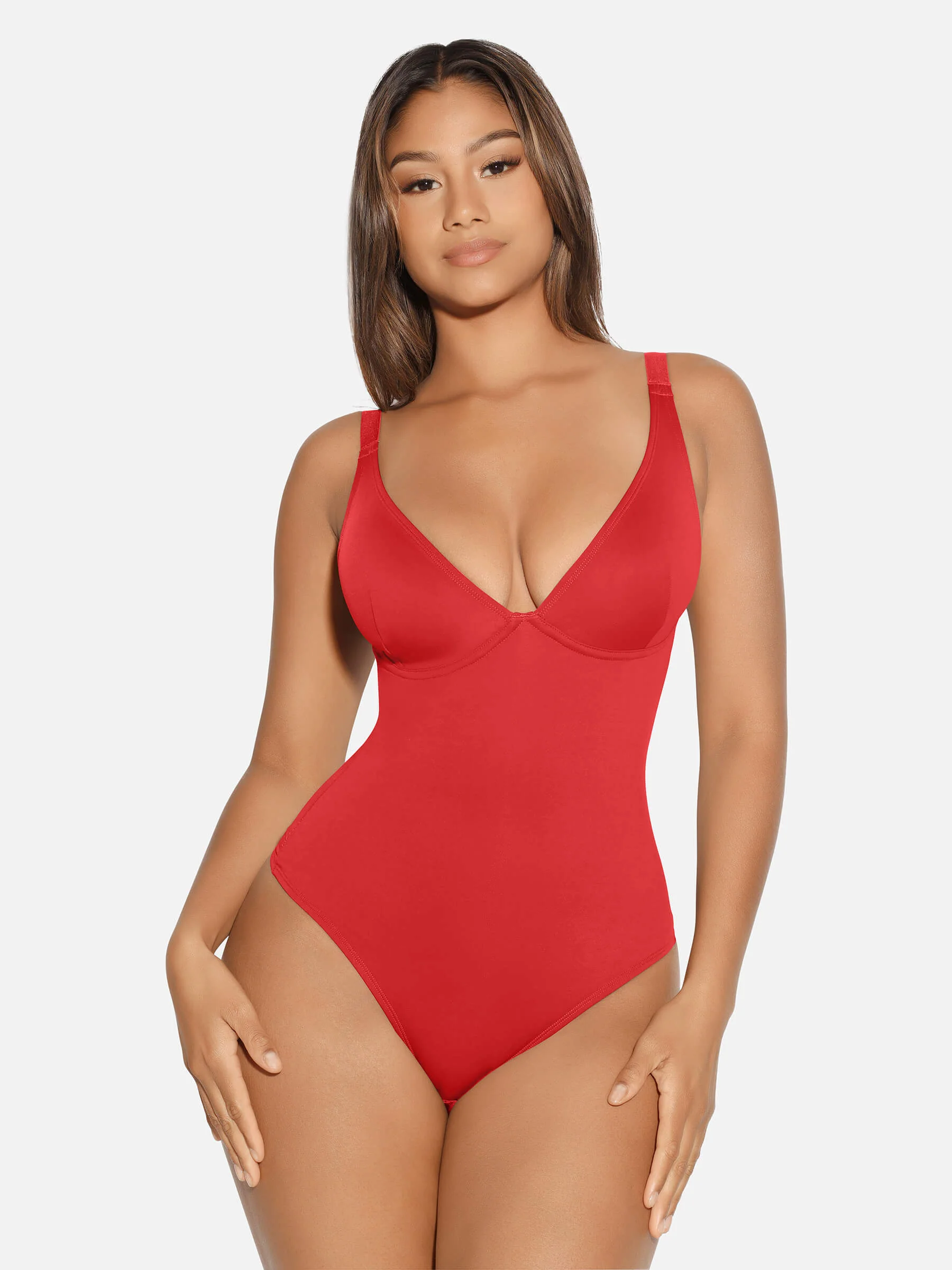 Feelingirl V Neck Tummy Control Shaping Bodysuit - Image 47