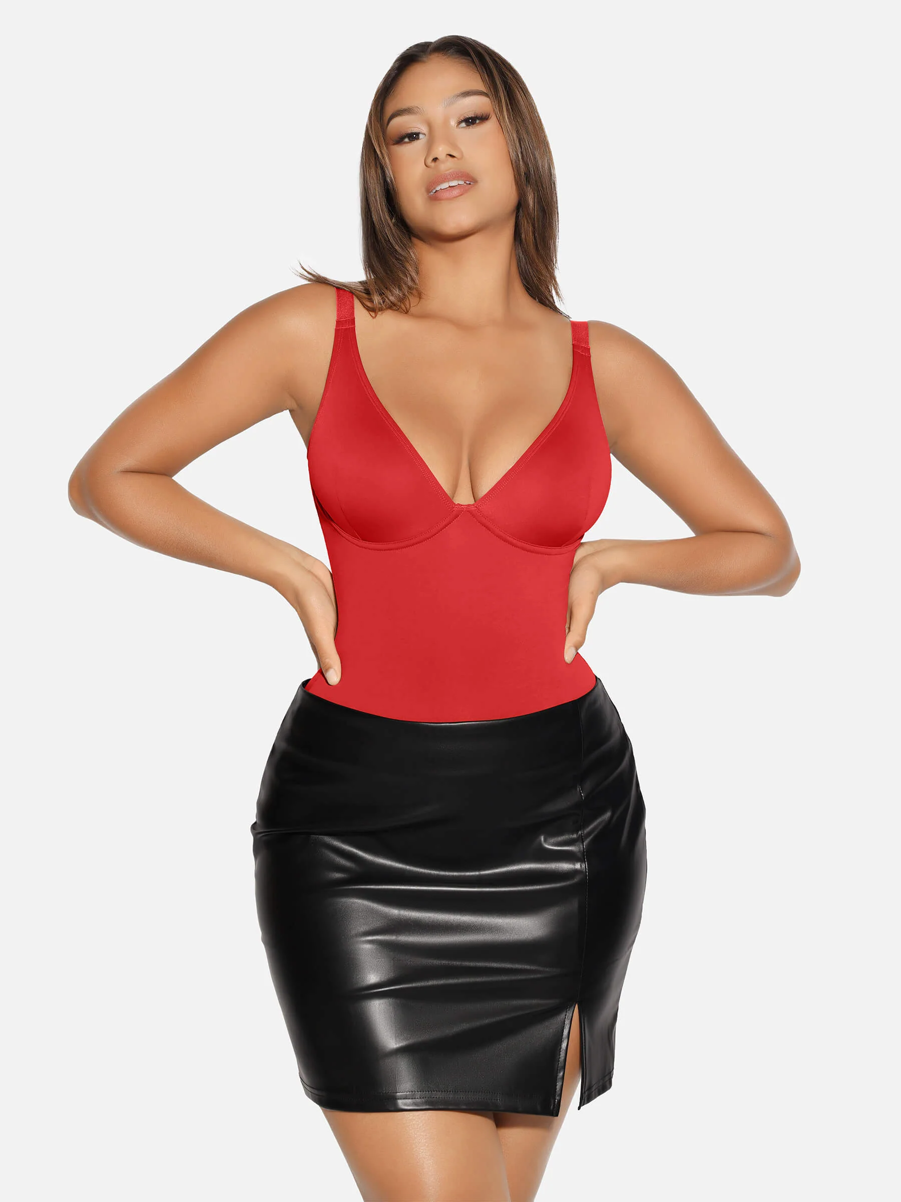 Feelingirl V Neck Tummy Control Shaping Bodysuit - Image 54