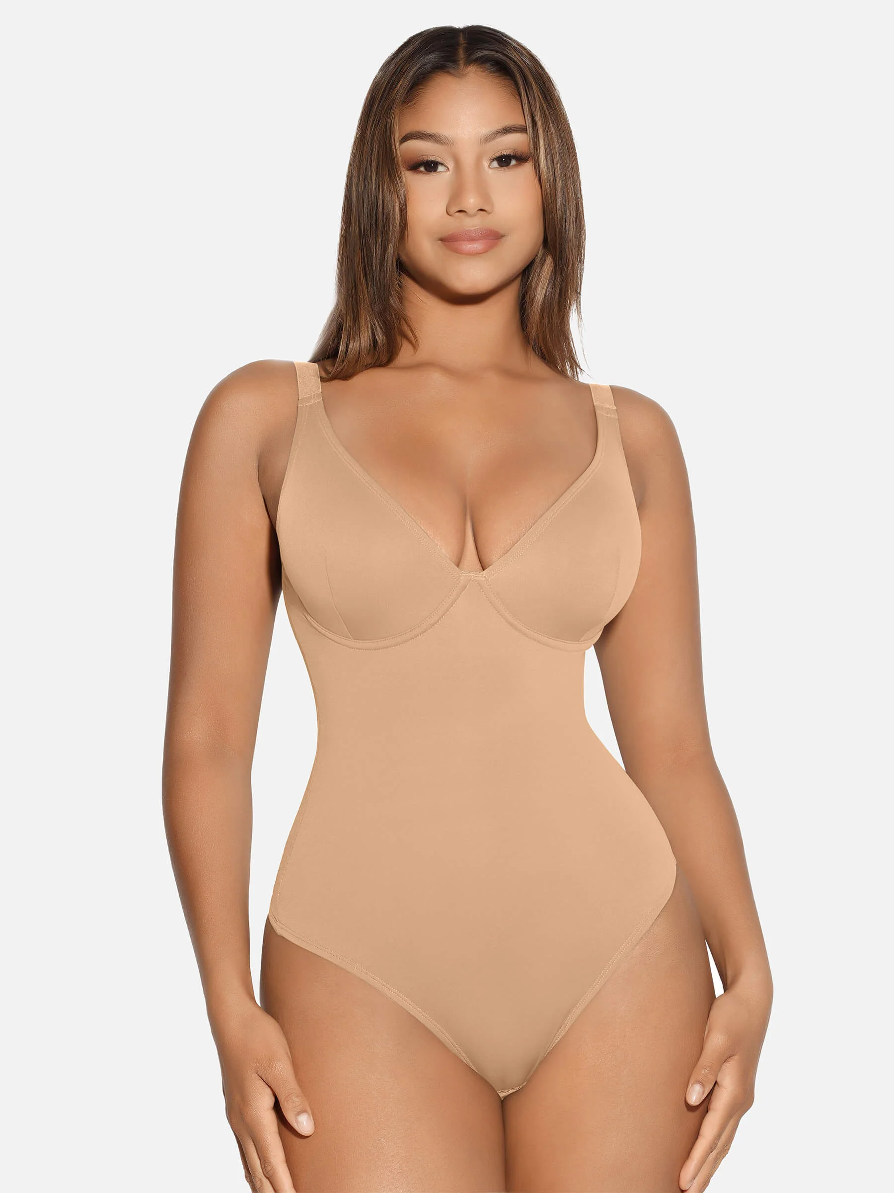 Feelingirl V Neck Tummy Control Shaping Bodysuit - Image 60