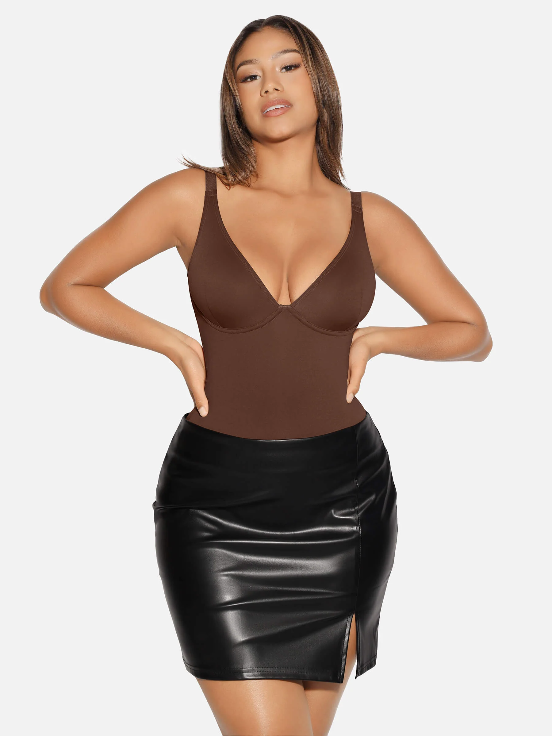 Feelingirl V Neck Tummy Control Shaping Bodysuit - Image 88